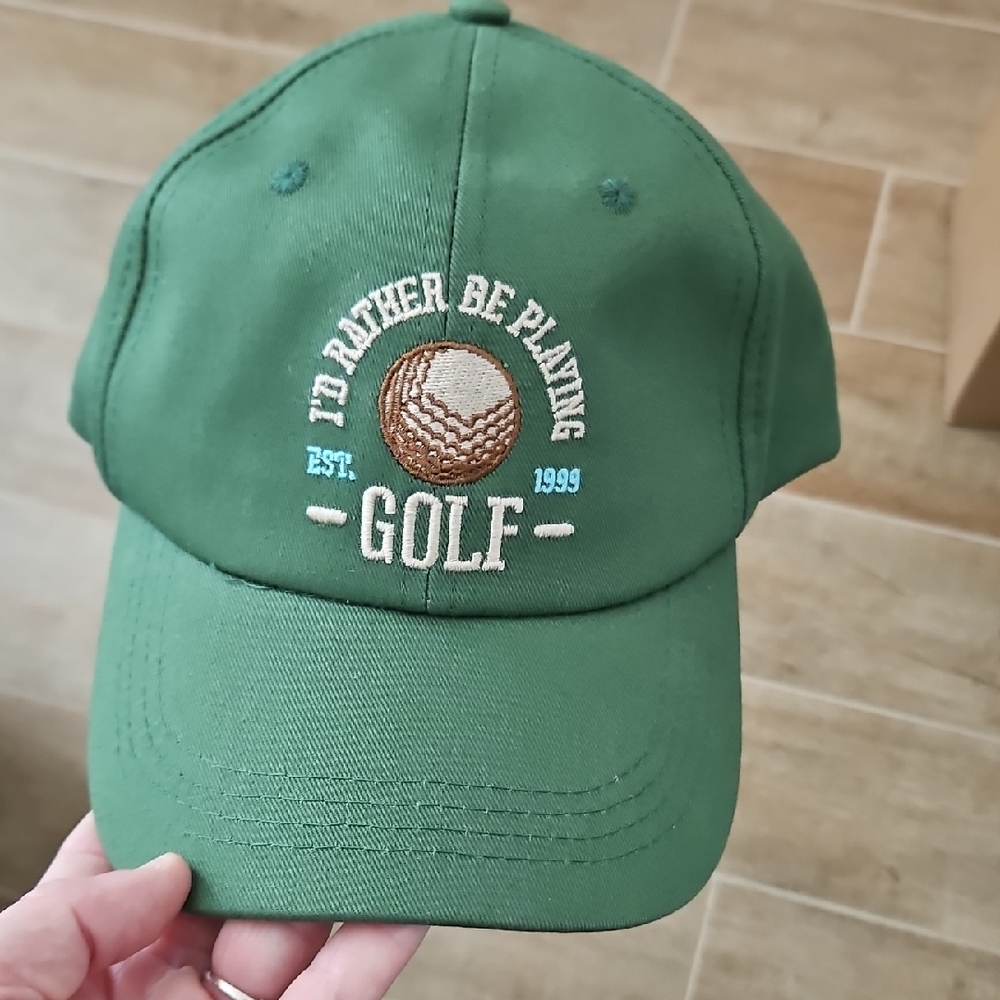 Green Golf Cap with Embroidered Logo.  Never Worn.